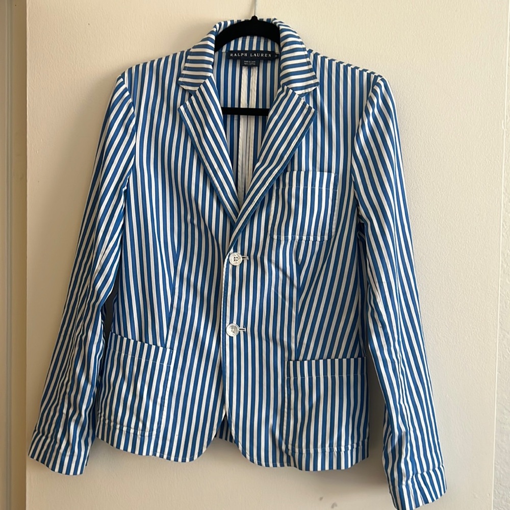 Ralph Lauren Blue and White stripe 100% cotton blazer